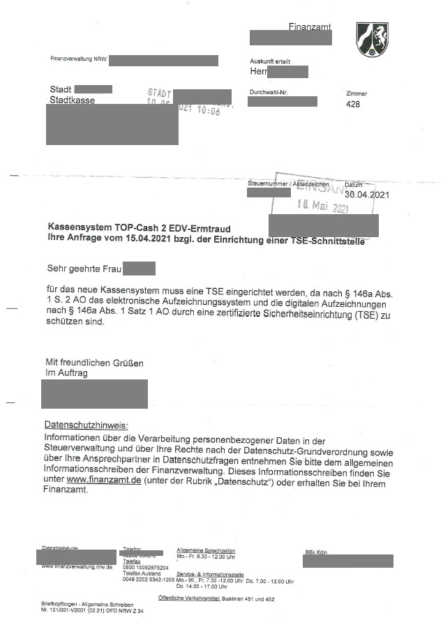 Finanzverwaltung Nordrhein-Westfalen zur TSE-Pflicht